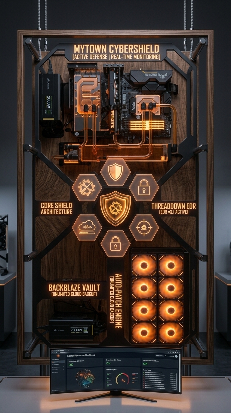 Visualization of CyberShield system monitoring, scam prevention and proactive defense.