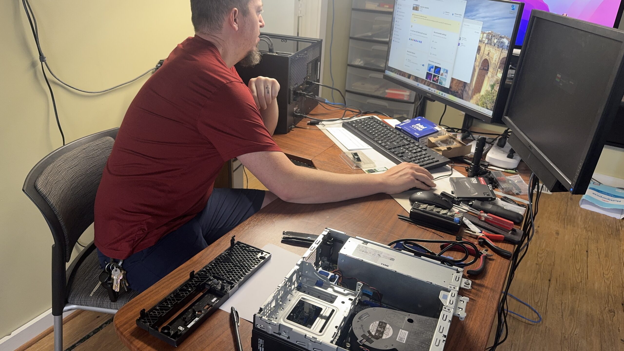 Technician preforming system reset and optimizations for data restoration in Mt. Pleasant, MI.